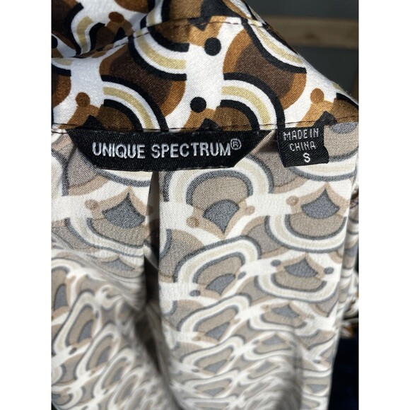 Unique Spectrum Women Small Brown Retro Collared Top Blouse Shirt Tunic - Picture 8 of 8